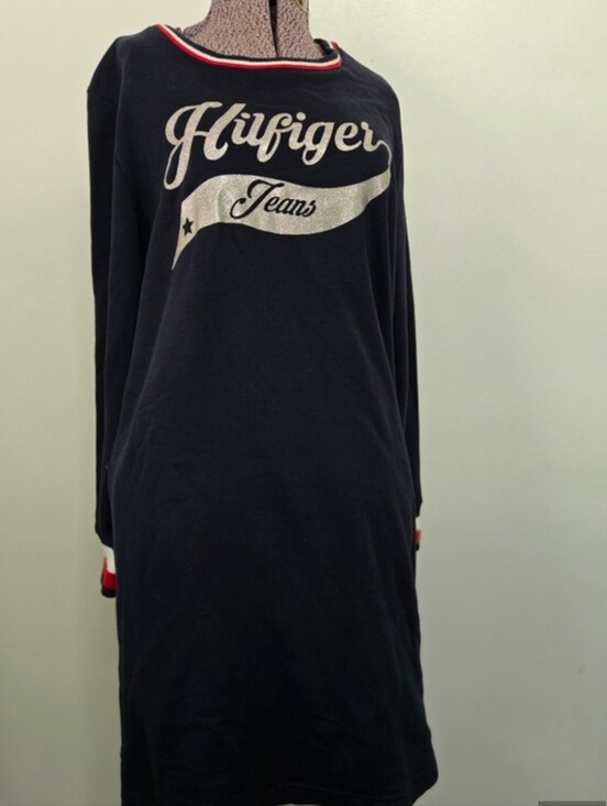 Tommy Hilfiger Dresses & Skirts - Tommy Hilfiger Knit Shirt Dress Glitter Logo Spell Out Long Sleeve SZ Large